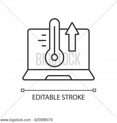 Computer Overheat Linear Icon. High Processor Temperature. Hot Notebook, Cooling System Issue. Thin 