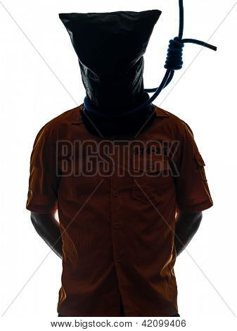 un uomo Caucasico criminale con cappio del boia intorno al collo in studio silhouette isolato sulla Pentecoste