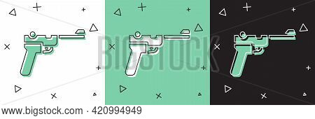 Set Mauser Gun Icon Isolated On White And Green, Black Background. Mauser C96 Is A Semi-automatic Pi