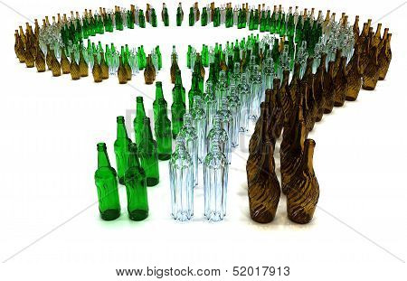 conveyor multicolored empty bottles