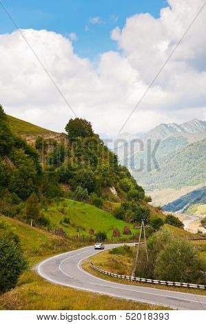 Georgian Military Road In Valley Of Aragvi River
