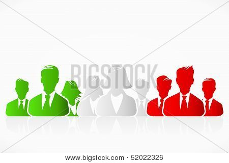 Green white red silhouettes of business people