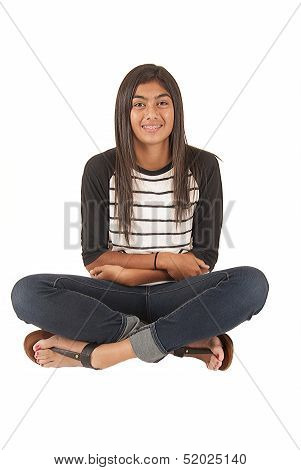 Beautiful Tongan Teenage Girl Sitting With White Background