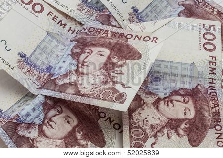 Swedish currency closeup on white background. 500 Kronor