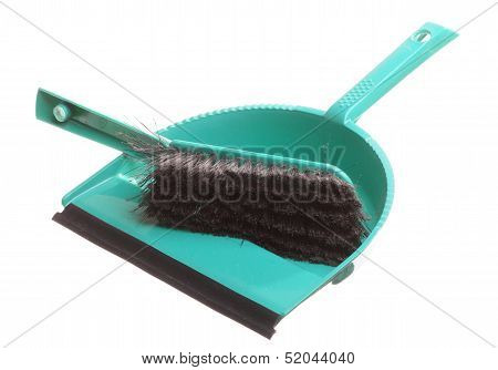 Green Sweeping Brush And Dustpan Isolated - Housework