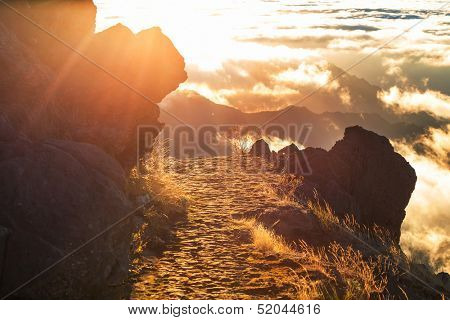 Pico Ruivo and Pico do Areeiro mountain peaks in  Madeira, Portugal