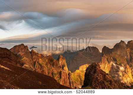 Pico Ruivo and Pico do Areeiro mountain peaks in  Madeira, Portugal