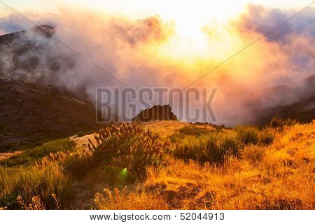 Pico Ruivo and Pico do Areeiro mountain peaks in  Madeira, Portugal