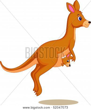 Cartoon Mother and baby kangaroo