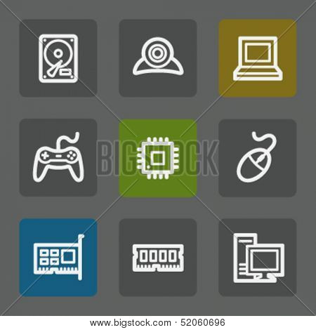 Computer web icons, flat buttons
