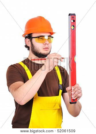 Builder Holding Level And Pencil