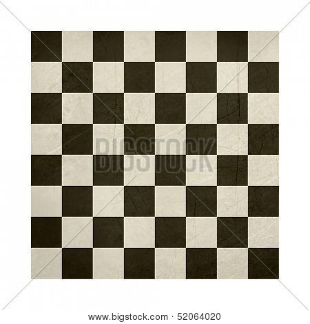 Grunge chess or draughts board isolated on white background.