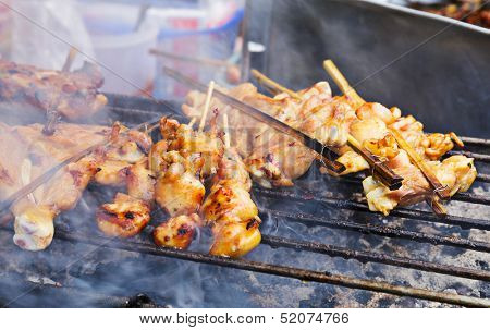 Traditional Thai style grilled meat stick
