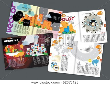 Magazine pages of city skyline. Vector
