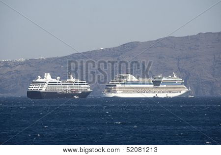 Tourist Vessels About Santorini's Island