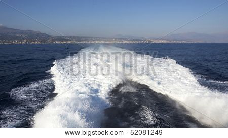 Trace From A Catamaran.rethymno. Island Of Crete