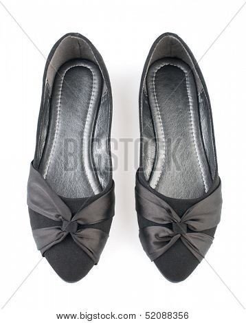 Pair of black casual woman shoes on white background