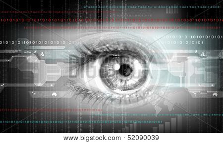 Digital image of woman's eye. Security concept