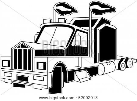 Illustration of semi trailer truck on cloudy sky background