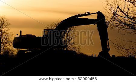 Silhouette Of Excavator