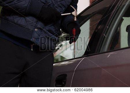 Car Break-in Closeup