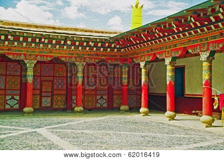 Entrance To A Tibetan Gompa, Oil Paint Stylization