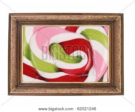 Close up of loli pop candy in frame.