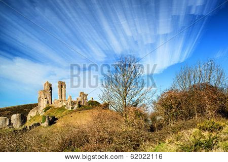 Unique Abstract Time Lapse Stack Landscape Of Medieval Castle And Railway Tracks