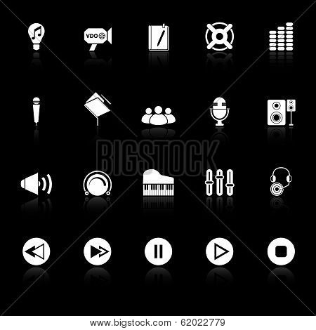 Music Icons With Reflect On Black Background