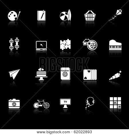 Hobby Icons With Reflect On Black Background