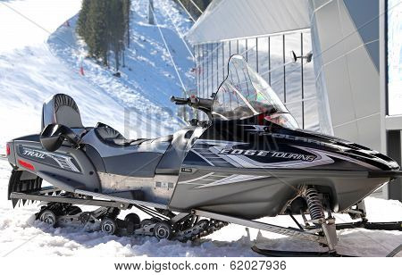 Snowmobile In Front Of Modern Cableway Funitel - Low Tatras, Slovakia