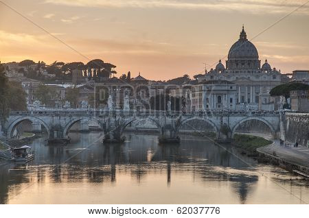 Ponte Sant'angelo (bridge Of Hadrian) In Rome, Italy,
