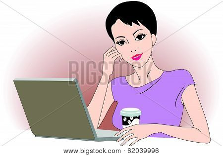 Girl And Her Laptop