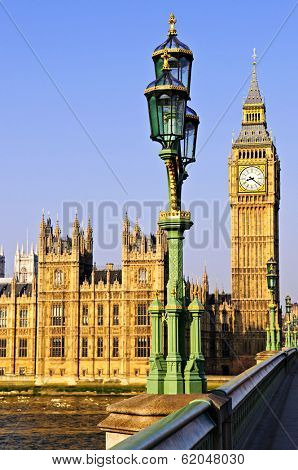 Houses of Parliament with Big Ben in London from Westminster Bridge