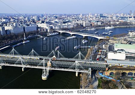 Hungerford bridge seen from London Eye in England