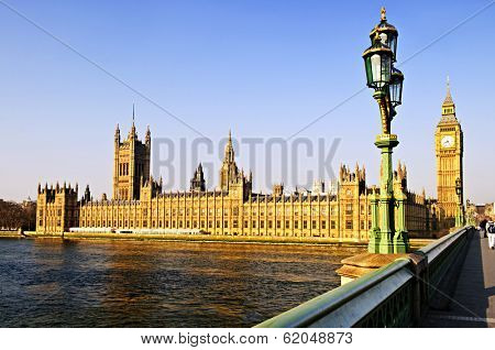 Houses of Parliament with Big Ben in London from Westminster Bridge