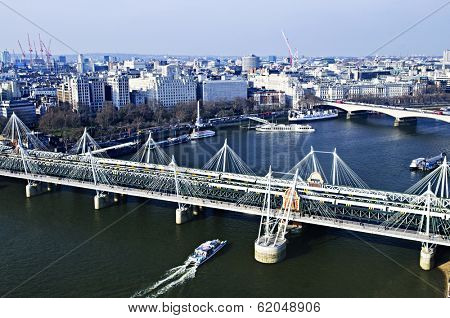 Hungerford bridge seen from London Eye in England