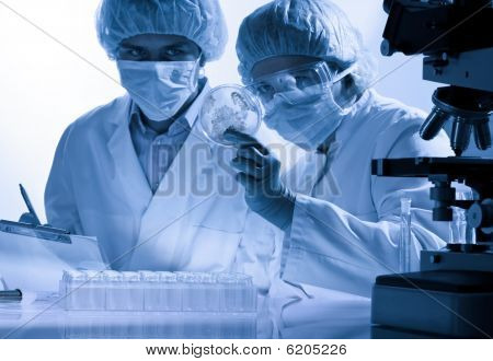 в лаборатории