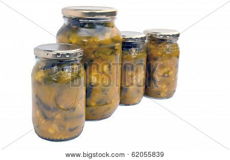 Four Isolated Jars Of Homemade Piccalilli