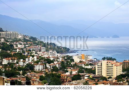 Viiew from above at  Puerto Vallarta, Mexico with Pacific ocean
