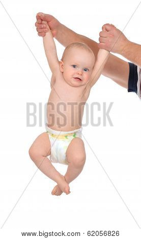 Father Hands Holding Hanging Child Baby Kid Toddler