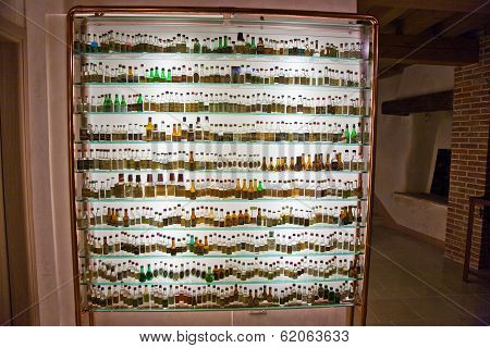 Old Grappa Bottles In Basano De Grappa In A Grappa Museum