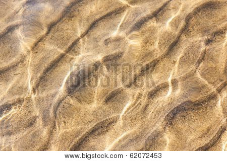 Water and sand ripples background with sun reflections