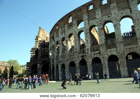 ROME, ITALY - APRIL 10: The Colosseum or Roman Coliseum (also spelled Coliseum) originally the Flavian Amphitheatre (Latin: Amphitheatrum Flavium  in Rome, Italy,  on Saturday, April 10, 2010.