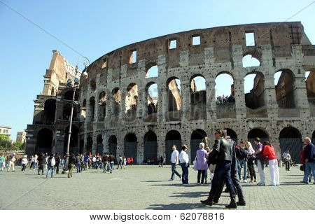 ROME, ITALY - APRIL 10: The Colosseum or Roman Coliseum (also spelled Coliseum) originally the Flavian Amphitheatre (Latin: Amphitheatrum Flavium  in Rome, Italy,  on Saturday, April 10, 2010.