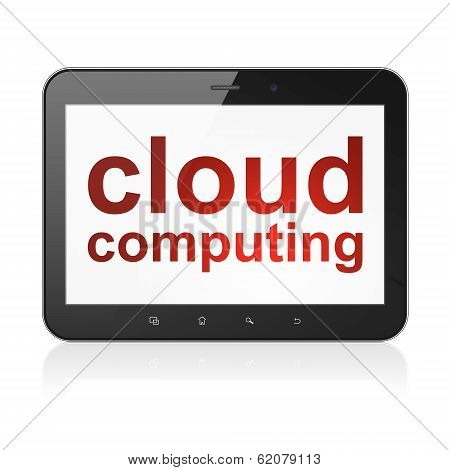 Cloud networking concept: Cloud Computing on tablet pc computer