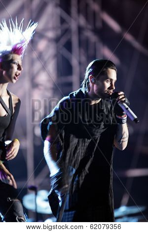 BUDAPEST, HUNGARY - AUG 9: Jared Leto and 30 Seconds To Mars in concert at the annual Sziget Festival in Budapest, Hungary, on Tuesday, August 9, 2011.