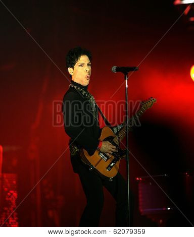 BUDAPEST, HUNGARY - AUG 9: The rock/ pop/ funk musician Prince in concert at the annual Sziget Festival in Budapest, Hungary, on Tuesday, August 9, 2011.
