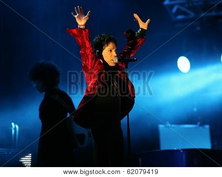 BUDAPEST, HUNGARY - AUG 9: The rock/ pop/ funk musician Prince in concert at the annual Sziget Festival in Budapest, Hungary, on Tuesday, August 9, 2011.
