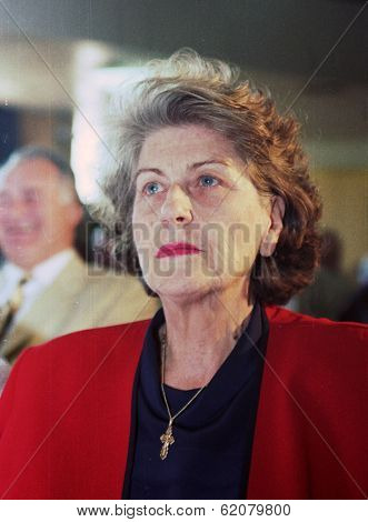 PALE, BOSNIA - JUNE 10: Bosnian Serb president Biljana Plavsic attends a session of the Bosnian Serb parliament in Pale, Bosnia, on Monday, June 10, 1996.